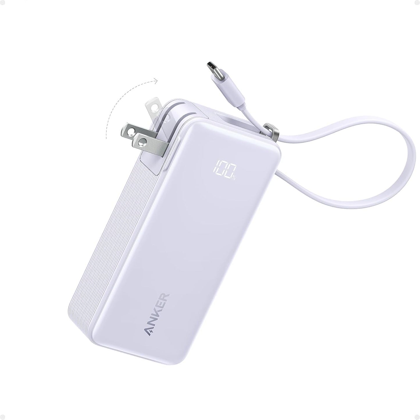 Anker Nano 3-in-1 Portable Charger,10,000mAh 30W Travel Power Bank | Battery Pack with Built-In USB-C Cable and Foldable Wall Plug, for iPhone 17 / 16 / 15 Series (Black)