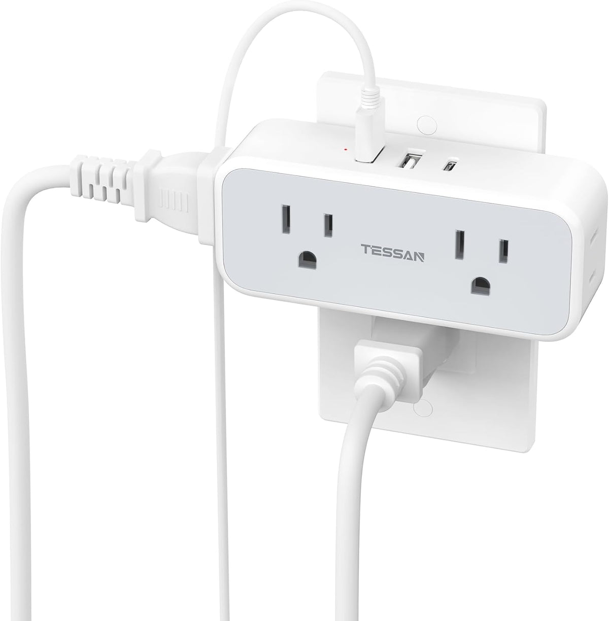 TESSAN Wall Outlet Extender, Multi Plug Mini Wall Expander, Grey