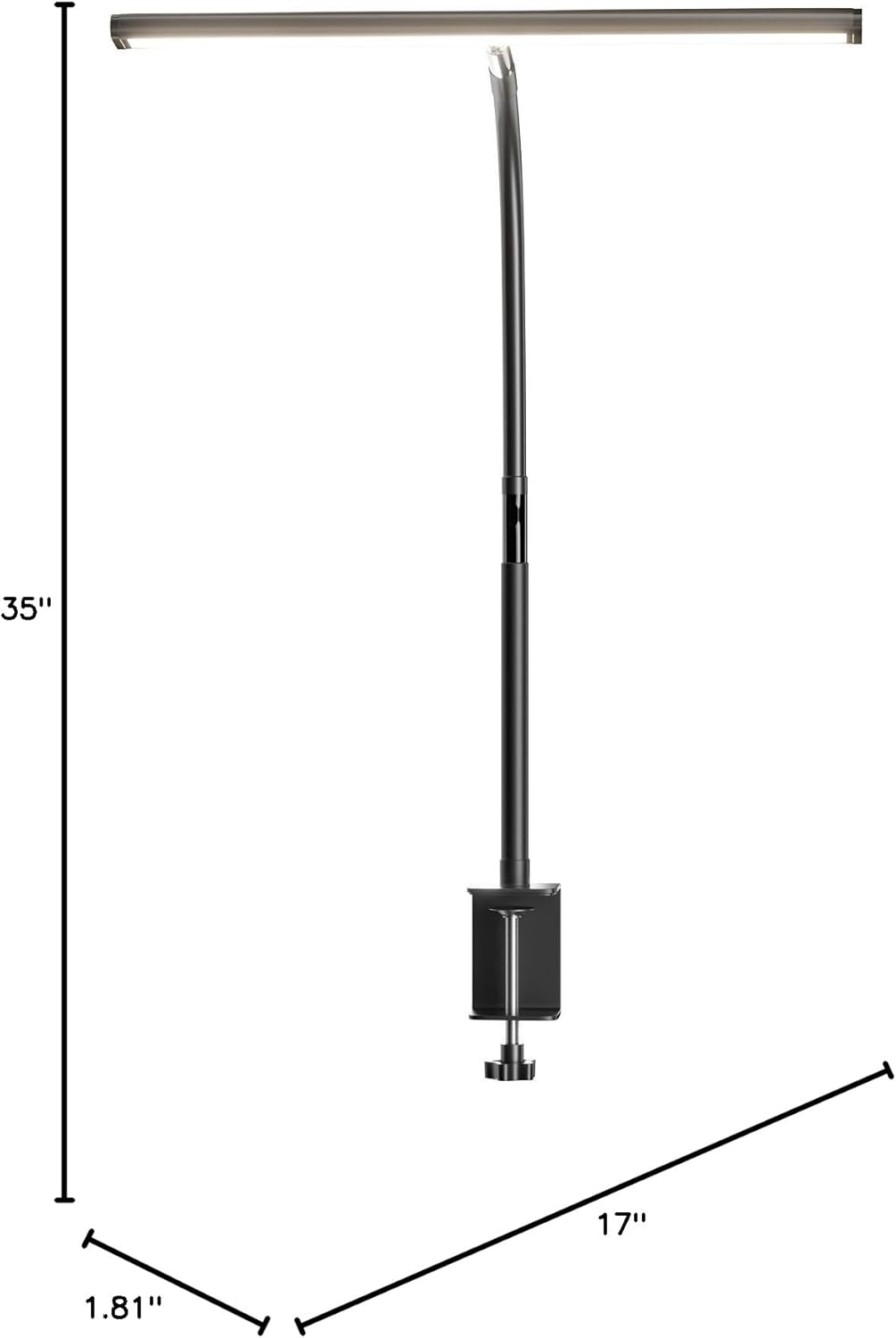 Airlonv LED Desk Lamp with Clamp, 17" Stepless Dimming Light, Black | 2700K-6500K, 100 LEDs, 360° Gooseneck, Fits Up to 30" Monitors, Flicker-Free Lighting for Home Office, Study& Workbench