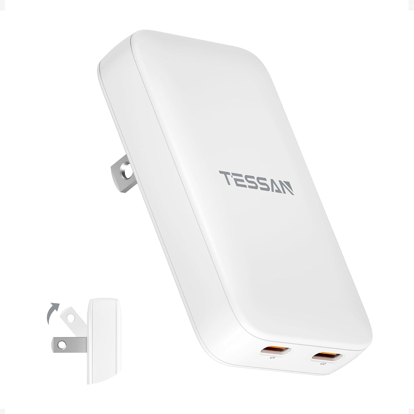 USB C Wall Charger Block PD 65W, TESSAN Flat Fast Phone Charger Foldable | 2 USB C, GaN Type C Fast Charging Block, 0.58'' Ultra Slim Charger, for iPhone 17/16/15 Series, Samsung Galaxy Models, Travel