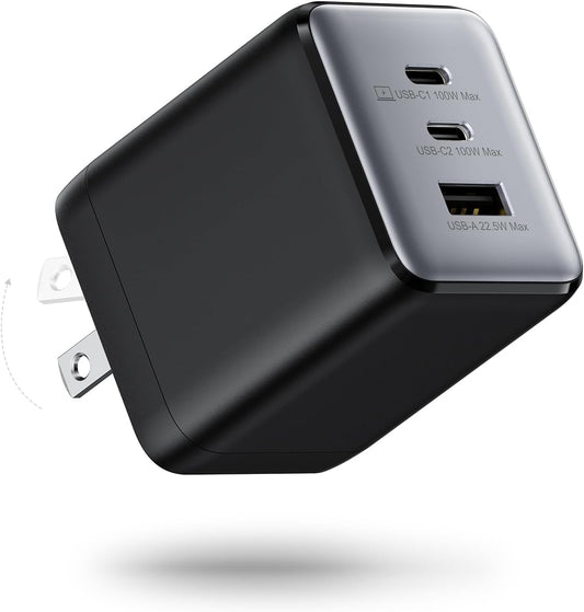 100W USB C Wall Charger, 3-Port PPS PD 3.0 Compact Foldable Wall Charger Block, Fast Power Adapter for MacBook Pro/Air, Dell XPS, iPad Pro, iPhone 17/16/15, Galaxy S25/S24, (Black)