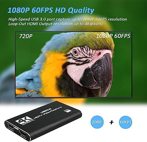 TCNEWCL 4K Audio Video Capture Card, USB 3.0 HDMI Video Capture Device, Full HD 1080P, 3.5mm Audio Input, HDCP 2.2, for Game Recording Live Streaming Broadcasting