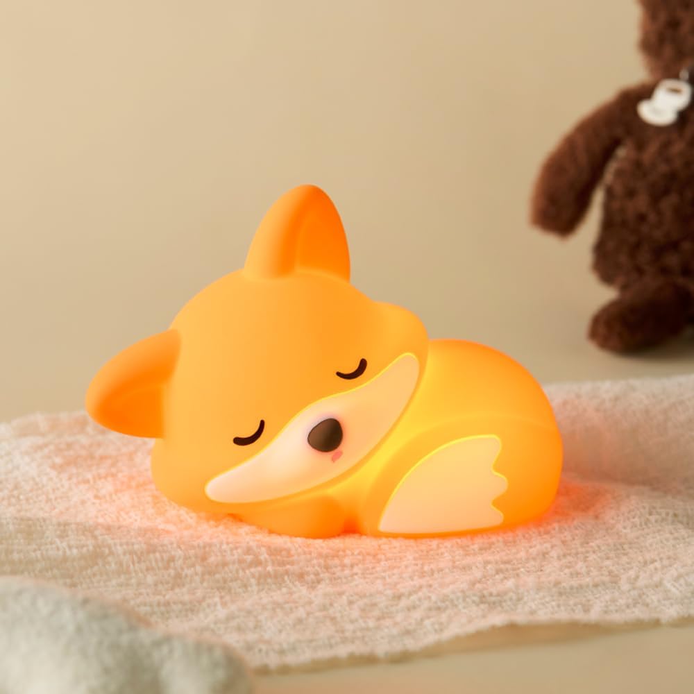 S NMT Cute Silicone Fox Night Light for Kids, Rechargeable Sleeping Nursery Nightlights with Timing Function for Christmas Gift, Dimmable Beside Decoration Lamp