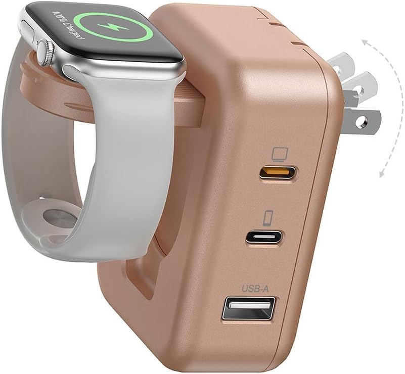 100W 4in1 Charger with Apple Watch Charging, Fast USB C Charger Block Dual Foldable Travel Essentials for iPhone 17/16/15 Series, iPad, MacBook Pro/Air, iWatch