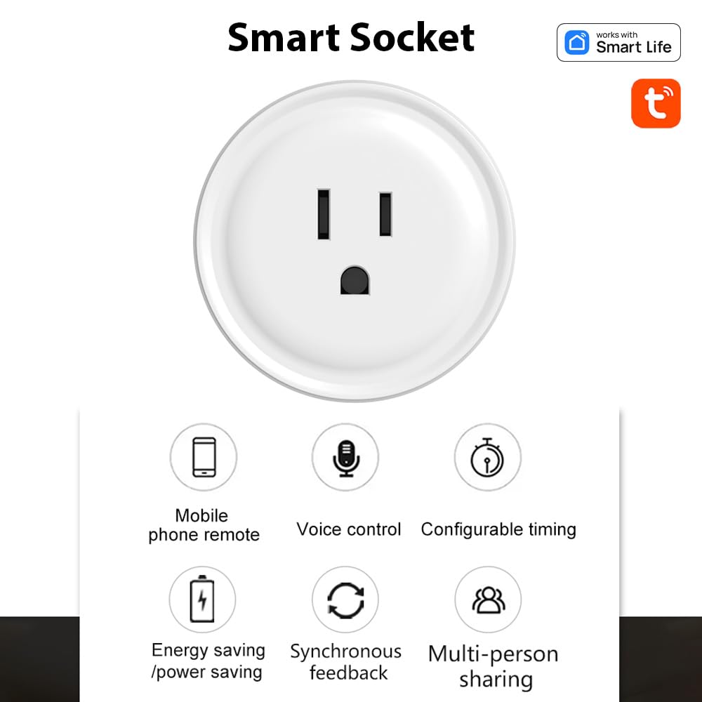 Smart Plugs 4 Packs, WiFi Smart Outlet Compatible with TY App & Voice Control, Remote Control & Timer Schedule Function, 10A Mini Smart Plug for Home Appliances, 2.4GHz WiFi Only