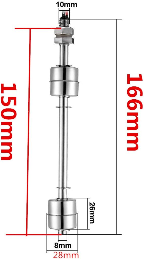 Wired Water Liquid Level Sensor Dual Ball Stainless Steel Float Switch Silver Tone (150mm-S)