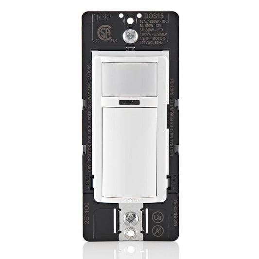 Leviton Decora Occupancy Motion Sensor in-Wall Switch, Auto-On or Manual-On, 15A, Single Pole, Multi-Way or Multi-Sensor, DOS15-1LZ, White with Ivory, Light Almond Faceplates