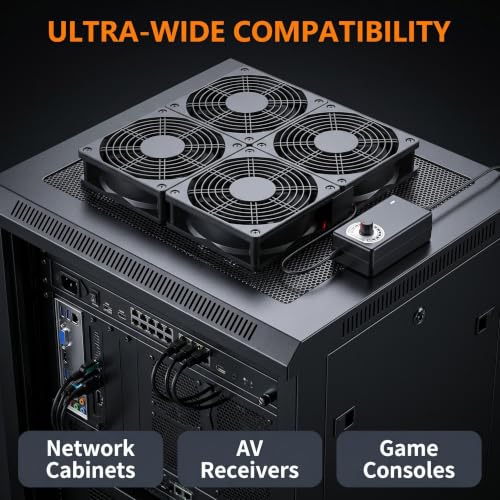 Adjustable Speed 4 Fans Cooling Pad, 4x120mm Computer Fan with AC Power Speed Controller Cooling for Game Console Laptop Router Network Cabinet