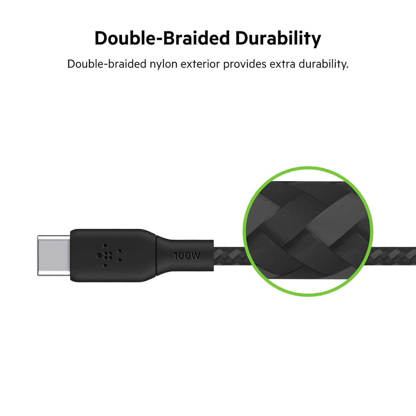 Belkin USB C to C 100W Braided Cable, 6.6ft, iPhone Charger Cord | 100W USB-C Power Delivery, iPhone 17/16, Samsung Galaxy S25, Pixel 10, AirPods, iPad Pro, MacBook, Nintendo Switch 2, travel