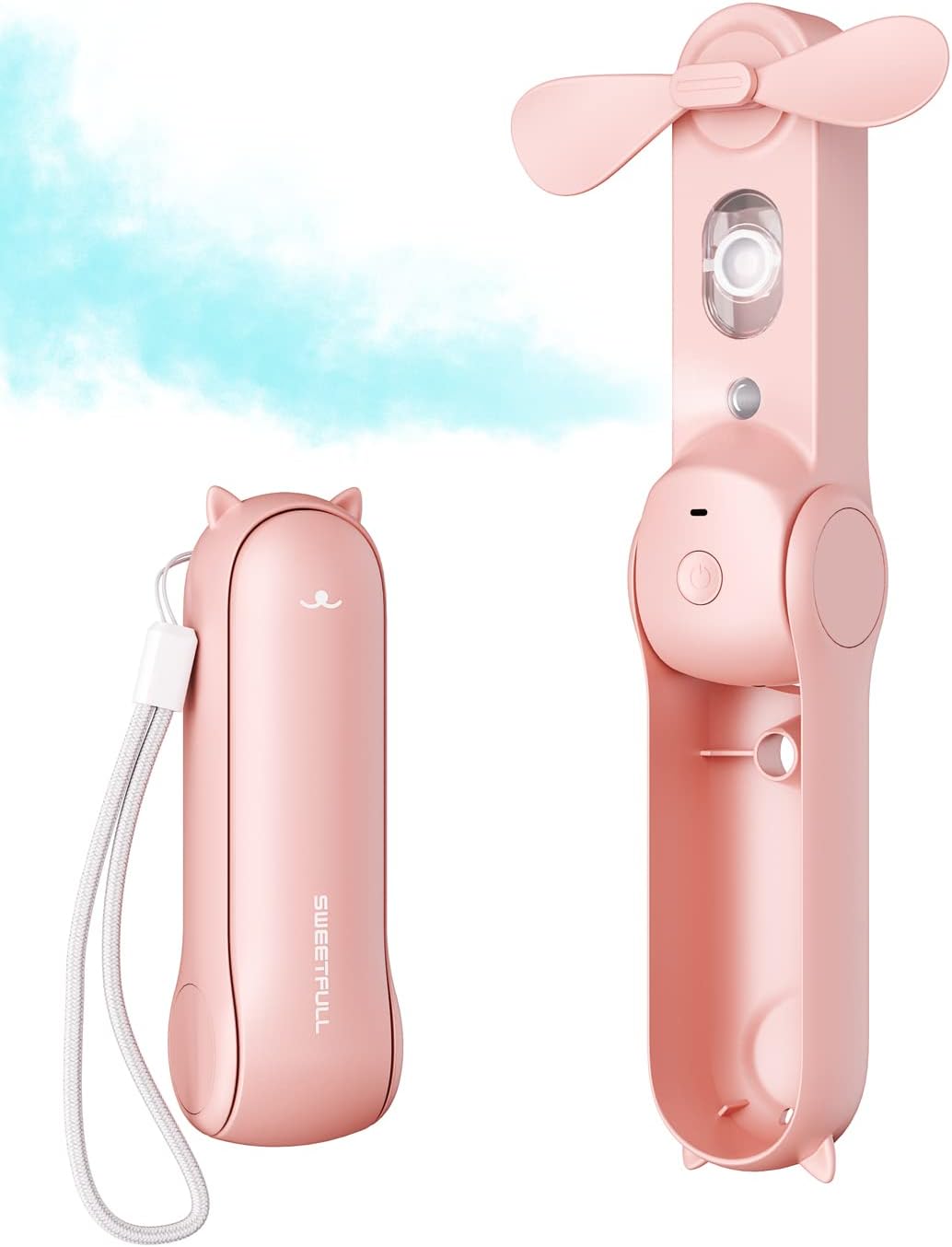 SWEETFULL Portable Misting Fan, Handheld Personal Mister, Rechargeable Mini Spray Water Mist, for Kids Women Travel, Outdoors, Hiking, Camping, Home Office (Purple)