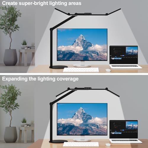 Architect Desk Lamp with Atmosphere Lighting, Adjustable Led Desk Light for Home Office with Base, 24W Bright Auto Dimming Table Light with Rotatable Swing Arm for Workbench Computer