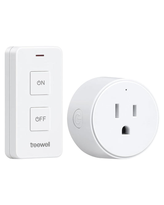 Wireless Remote Control Outlet with Portable Magnetic Switch | 200FT Long Range, Mini Round Plug, 15A/1875W, for Lamps/Lights/Household Appliances, FCC listed, Pre-Programmed