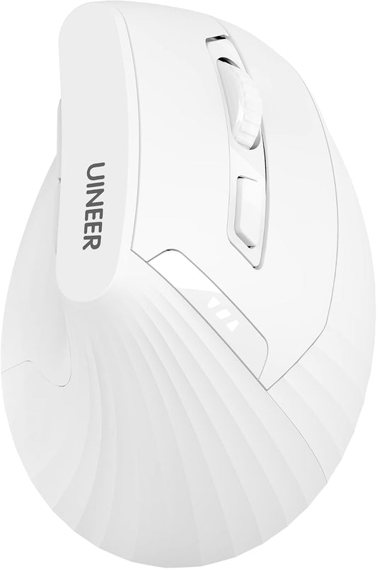 Uineer Vertical Ergonomic Mouse, Wireless Bluetooth Mouse, 3-Device,Quiet | Switch among 3 devices; side scroll wheel supports horizontal navigation for documents and spreadsheets.