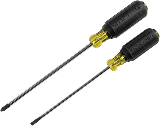 Klein Tools 85742 Screwdriver Set, Made in USA, 3/16 Cabinet and #2 Phillips Precision Machined Tips, Cushion-Grip Handles, Round Shank, 2-Piece