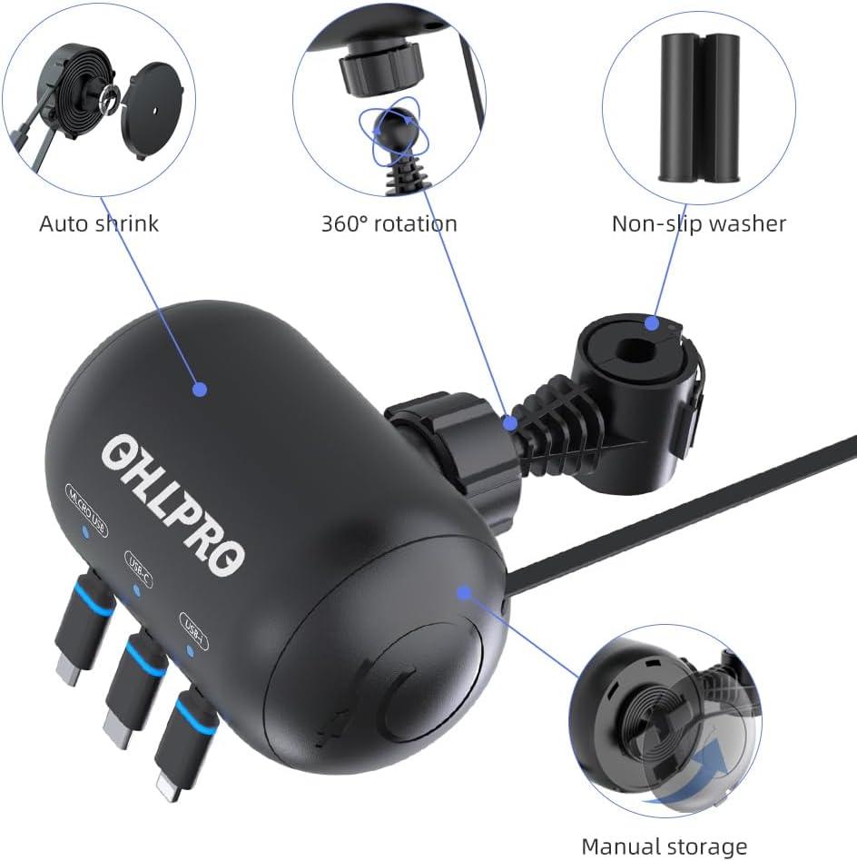 OHLPRO Multi Car Retractable Backseat 3 in 1 Car Charging Station Box Compatible with All Phones | iPhone | Samsung | Uber Taxi Lyft Turo Ride Share Customer Charging Dock Attach to Headrest