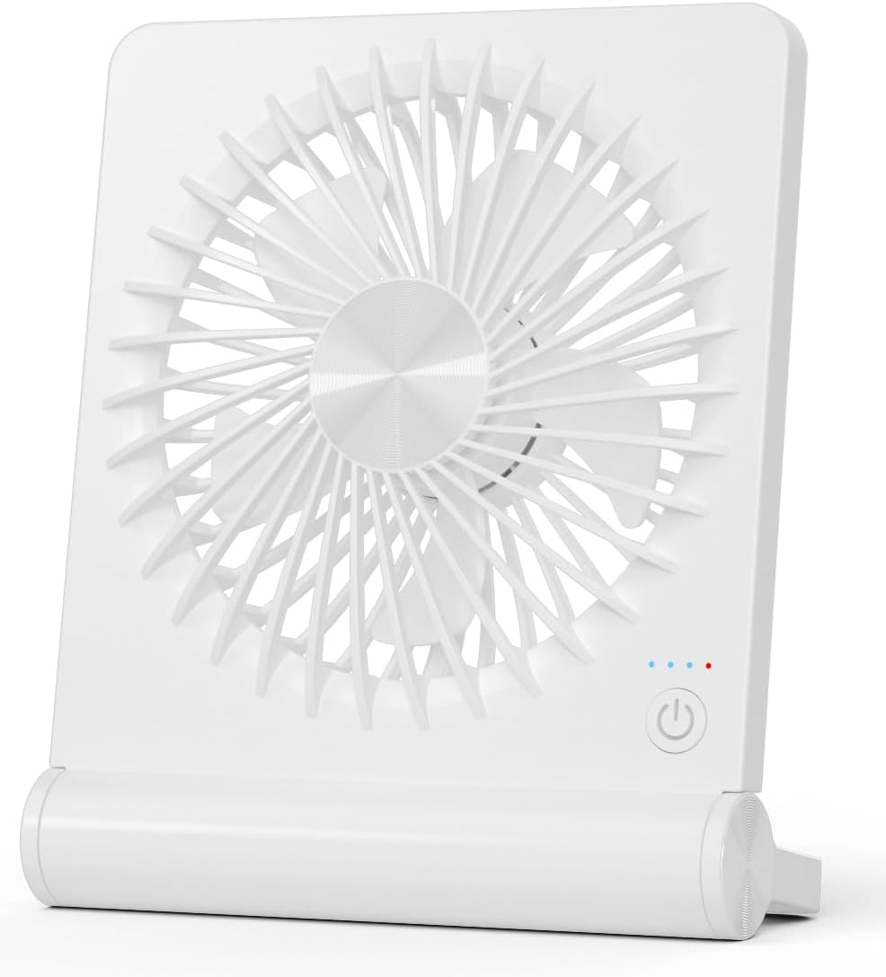Desk Fan, Rechargeable Battery Operated, 3 Speeds Ultra Quiet Strong Wind | USB-C powered,180° tilt folding.25dB quiet.2000mAh battery:12/8.5/4.5hrs.Portable,personal fan for desk,office,home,bedroom.