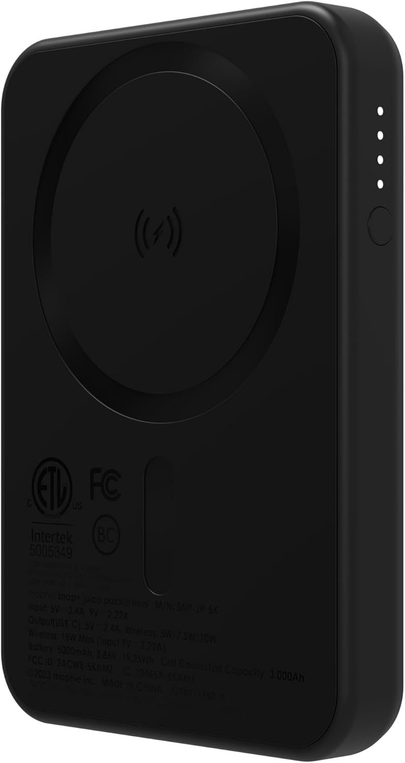 Mophie Snap+ Juice Pack Mini - Magnetic 5000mAh Portable Charger, MagSafe Compatible, USB-C, Multi-Orientation Charging, USB-C Cable Included