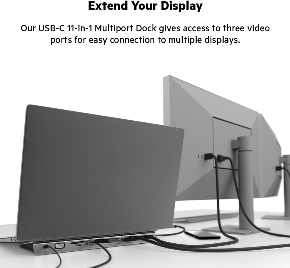 Belkin USB C Hub, 11-in-1 Multi-Port Laptop Dock with 4K HDMI, DP, VGA, USB C Docking Station with 100W Power Delivery, USB A, Gigabit Ethernet, SD, MicroSD, 3.5mm Port For MacBook Pro, Air and More