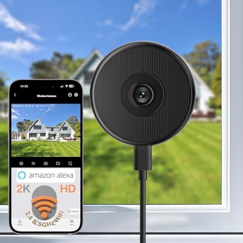No-Drill Window Camera, 5GHz &amp; 2.4GHz WiFi 2K Outdoor Monitoring Thru Glass, Anti-Glare Full Color Night Vision, Window Mounted Security Camera for Home Security, Alexa,for Apartment