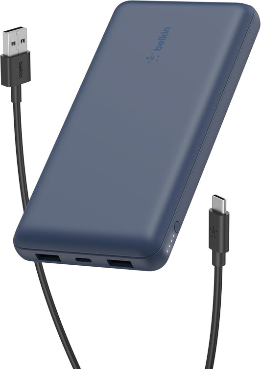 Belkin 20000mAh 15W 3 Port Power Bank, USB A to USB C Cable Included | Fast Charging, iPhone 17, Samsung Galaxy, Pixel, Airpods, iPad, Nintendo Switch 2, Battery Pack, USB C Port, USB A Port
