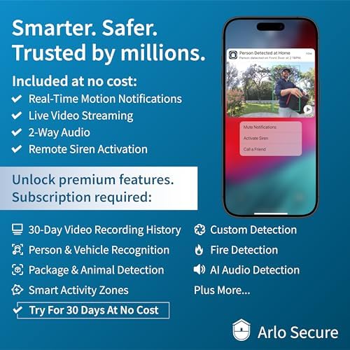 Arlo Pro 5S Spotlight Security Cam 2K HDR - Outdoor, Wireless, Dual-Band Wi-Fi - 12X Zoom, 2-Way Audio, Siren, Color Night Vision, Live Stream White (Renewed) (Renewed)
