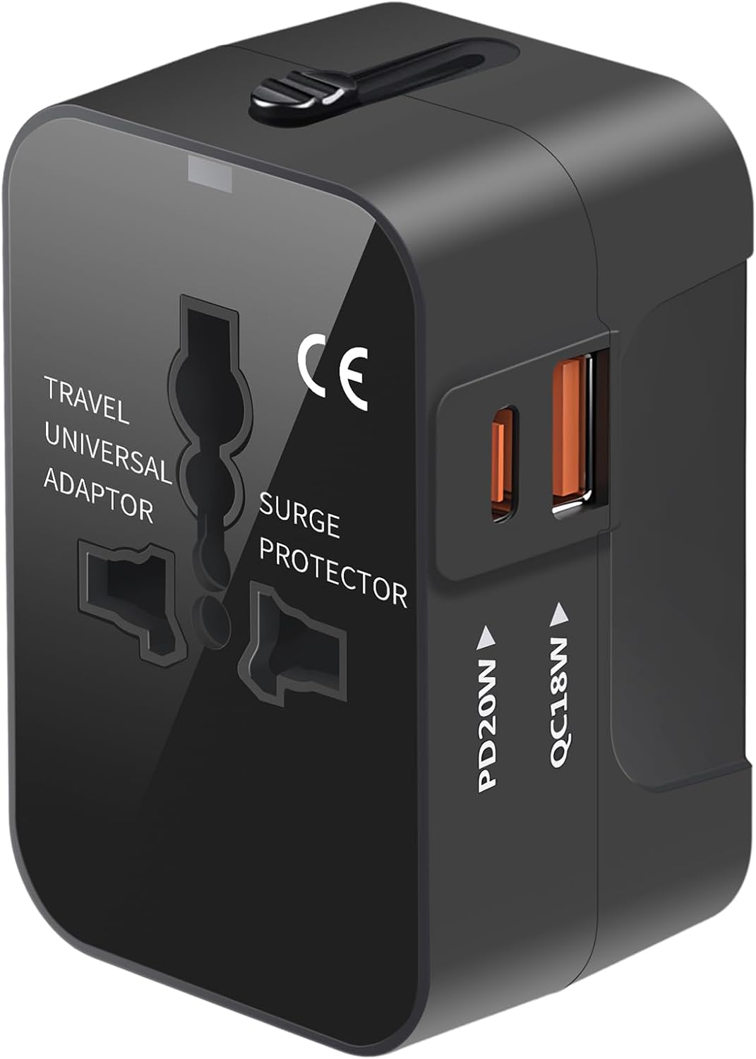 Travel Adapter, Worldwide All in One Universal Power Plug Adapter, Black | USB-C & USB-A Quick Charge, PD 3.0 Type C GaN Fast Charging, International AC Wall Charger Converter, for Europe USA UK AUS