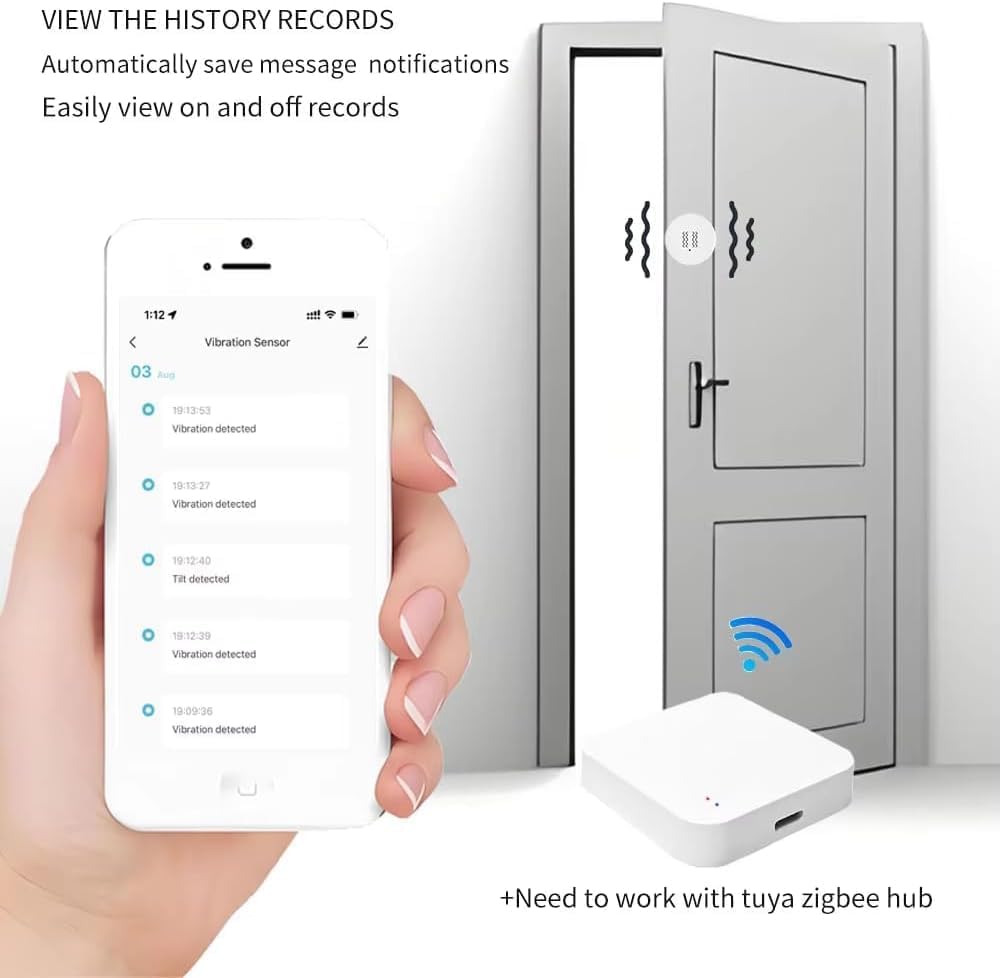 Haozee Smart Vibration Sensor Alarm, Real-time Monitoring | Door/Window Vibration Detection Alarm for Home Security, App Remote Control,Supports Home Assistant Zigbee2MQTT
