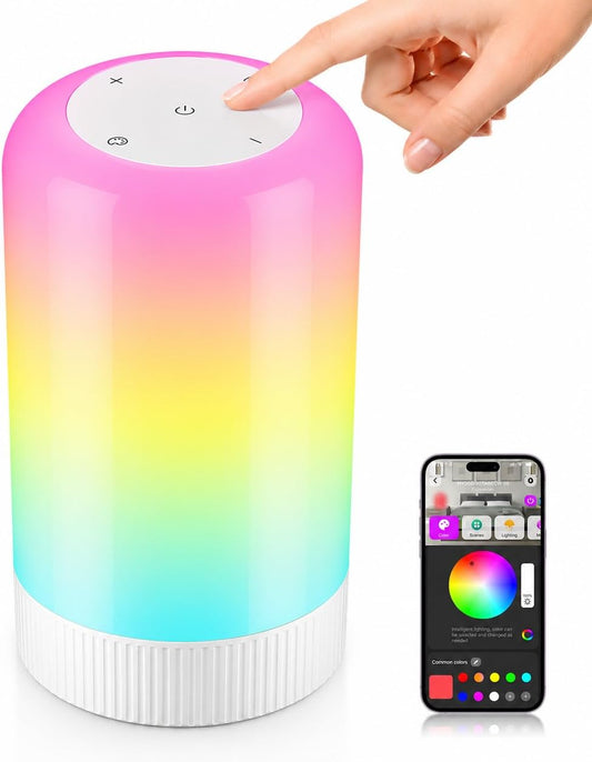 RGBICWW Smart Table Lamp, Touch Bedside Lamp with App Control, LED Desk Lamp with Music Sync, 30+ Scenes &amp; 16M Colors, Color Changing Lamp for Bedroom Living Room Gaming Dimmable Night Light, White