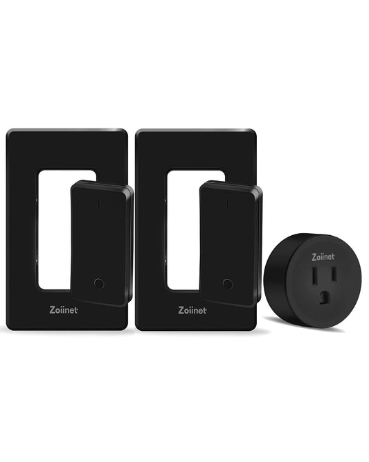 Zoiinet Black Remote Control Outlet, with 2 Switches, 80-275V/15A/1500W