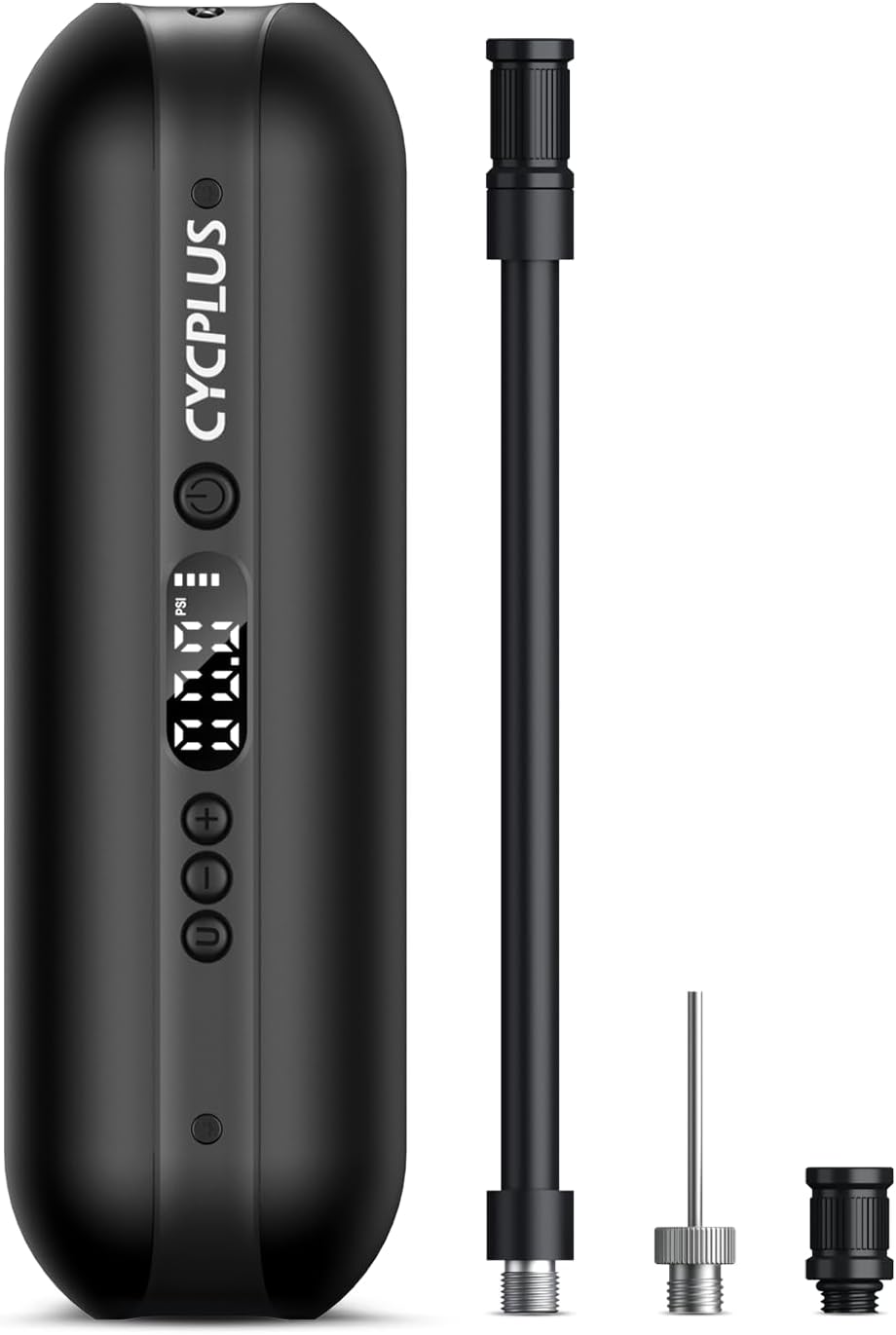 CYCPLUS Portable Electric Tire Inflator Bike Pump,150PSI Auto Off | Fast inflation, LED light, Built-in Hose, 2600mah Battery, Presta and Schrader Valve, for Car, Motorcycle, Bike and Ball