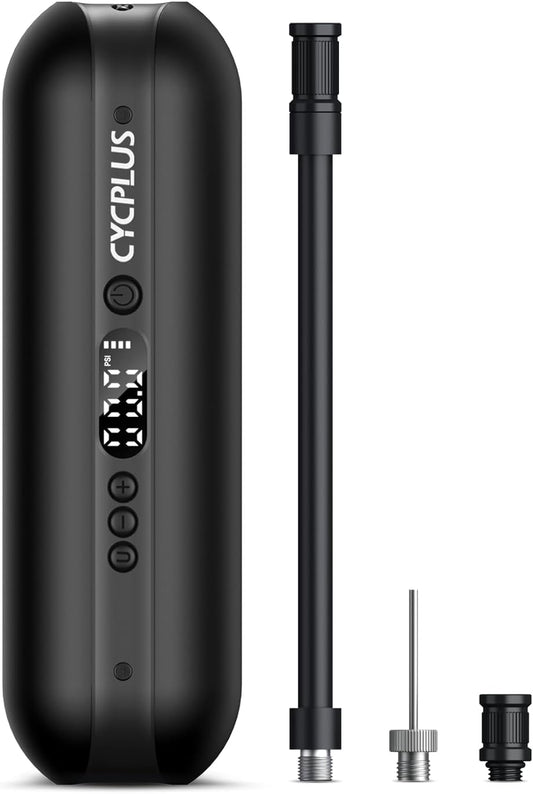 CYCPLUS Portable Electric Tire Inflator Bike Pump,150PSI Auto Off | Fast inflation, LED light, Built-in Hose, 2600mah Battery, Presta and Schrader Valve, for Car, Motorcycle, Bike and Ball