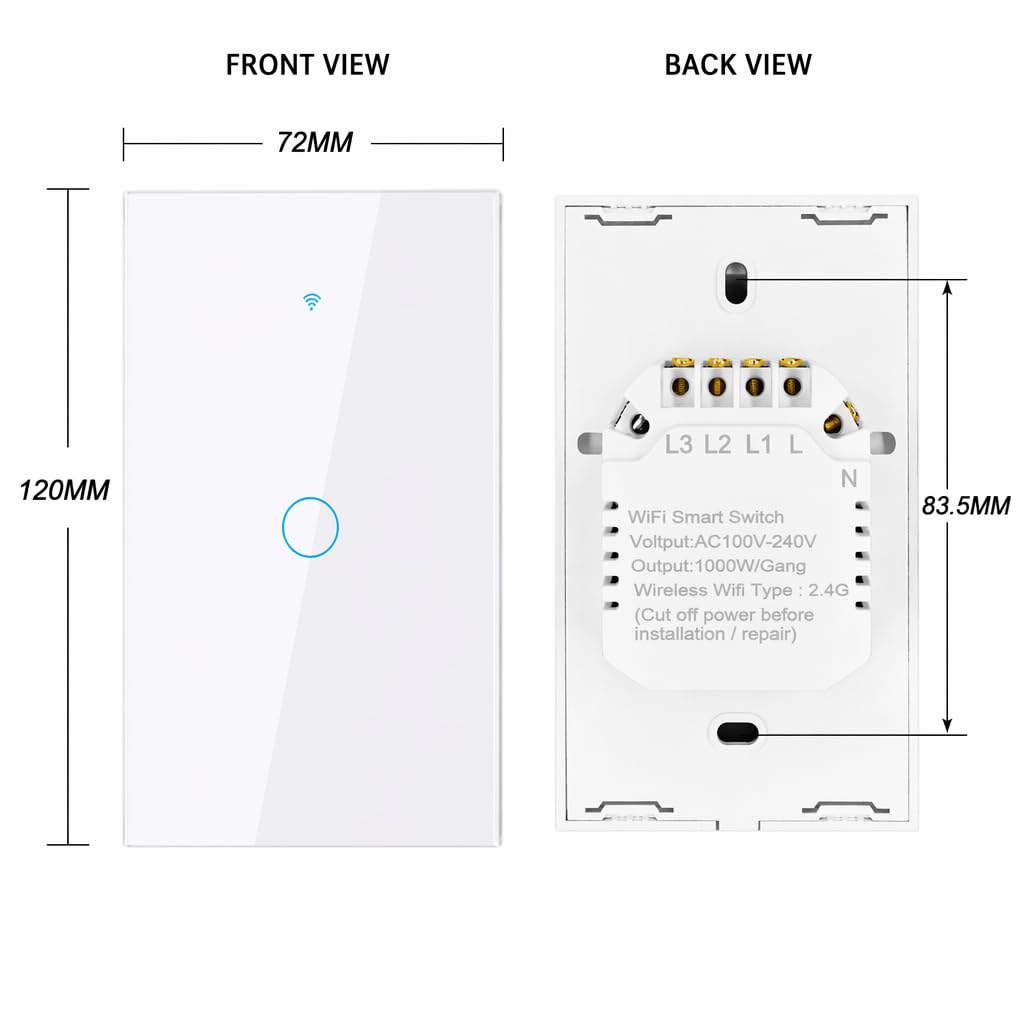 2.4GHz WiFi Smart Wall Touch Light Switch (Glass Panel, Alexa Multi-Control Compatible, Compatible with Multiple Platforms) (Wall Switch 2 Gang)