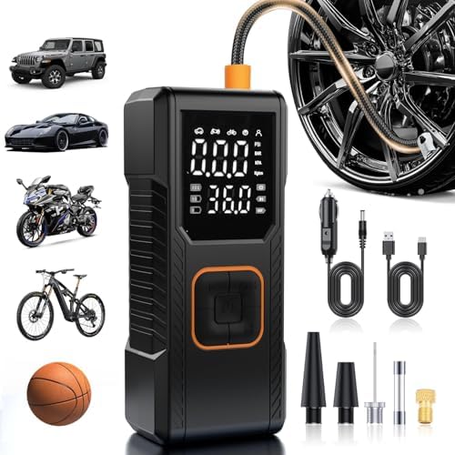 Tire Inflator Portable Air Compressor, 150PSI Cordless/12V DC Air Pump for Car Tires with Pressure Gauge, Auto Shut-Off, Faster Tire Inflator Bike Pump for Car, Motorcycle, Bicycle, Ball
