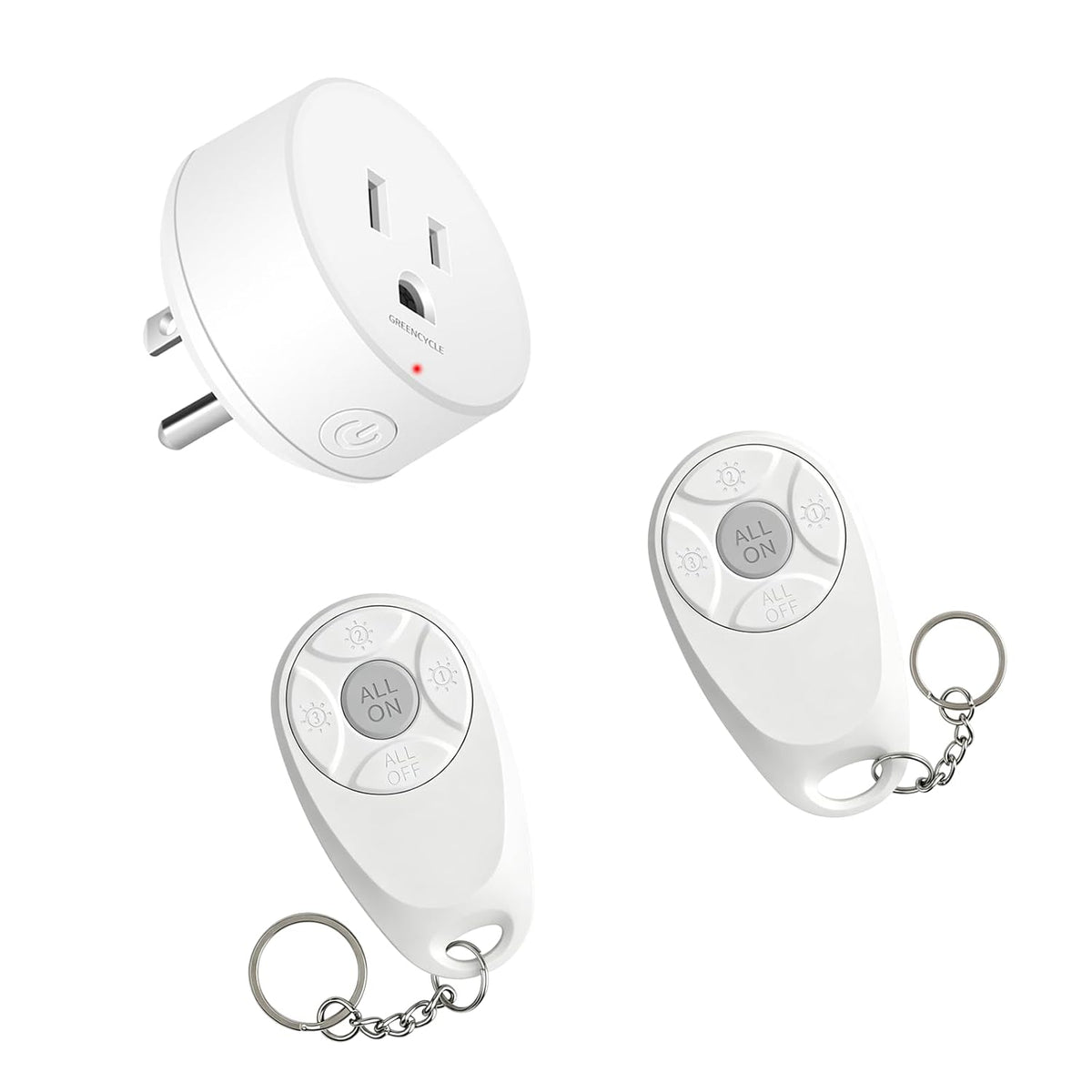 Remote Control Outlet,Greencycle 2 Remote Light Switches and 1 Plug,Wireless Light Switch,500ft Range,No Wiring Needed,15A/1875W for Household Appliances,FCC Certified,White