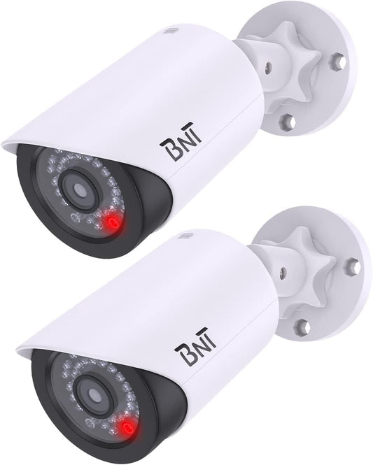 BNT Dummy Fake Camera, Surveillance Security CCTV Dome Camera, with One LED Light, Security Alarm Sticker Label (TC-W2), Security Camera Suitable for Indoor/Outdoor (2 Pack, White)