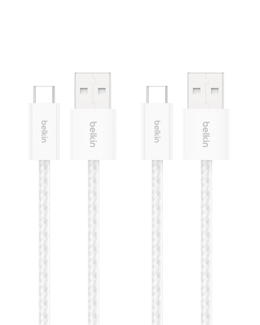 Belkin USB A to USB C 15W Braided Cable 2 Pack, 3.3ft iPhone Charger Cord | iPhone 15/16/17, Samsung Galaxy S26, Pixel 10, Airpods, iPad, Nintendo Switch 2, Steam Deck, Travel, Carplay, Car Charger