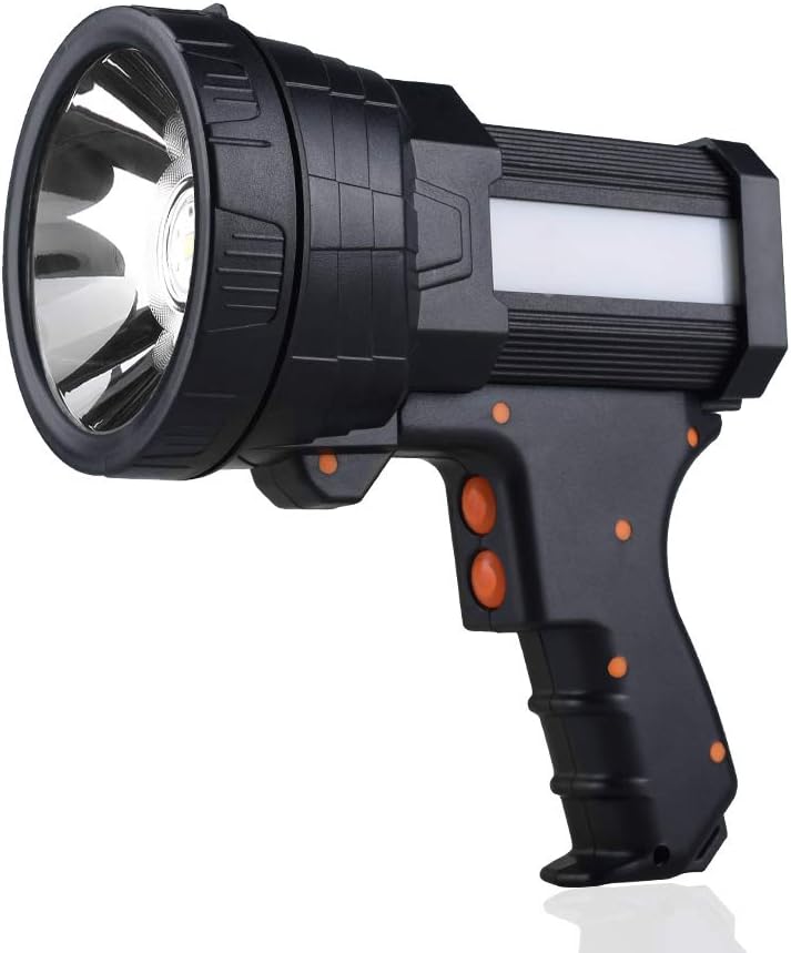 YIERBLUE Rechargeable Spotlight, Super Bright 2000,000 High Lumen LED Handheld Spotlight Long Lasting Large Flashlight Searchlight and Flood Camping Flashlight with Foldable Tripod Black