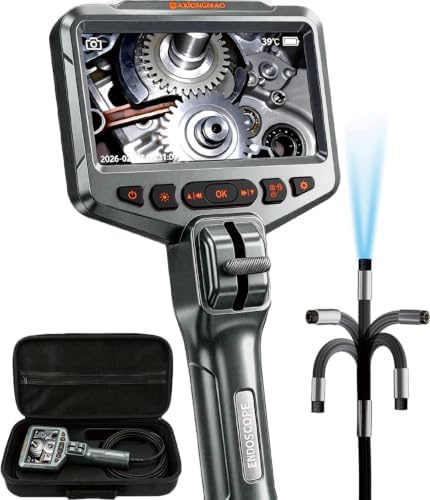 Two-Way Articulating Borescope, 1080P HD Inspection Camera with LED Lights | Industrial Endoscope Tool for Automotive HVAC Plumbing, 5ft Semi-Rigid Snake Probe, IP67 Waterproof & 4.5" IPS Screen