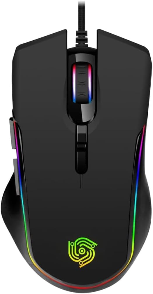 Wired Gaming Mouse - Computer Corded Mouse with 6 Programmable Buttons | Up to 7200 DPI Optical Sensor, RGB Lighting, for PC Laptop, Black ( Cool Viper)