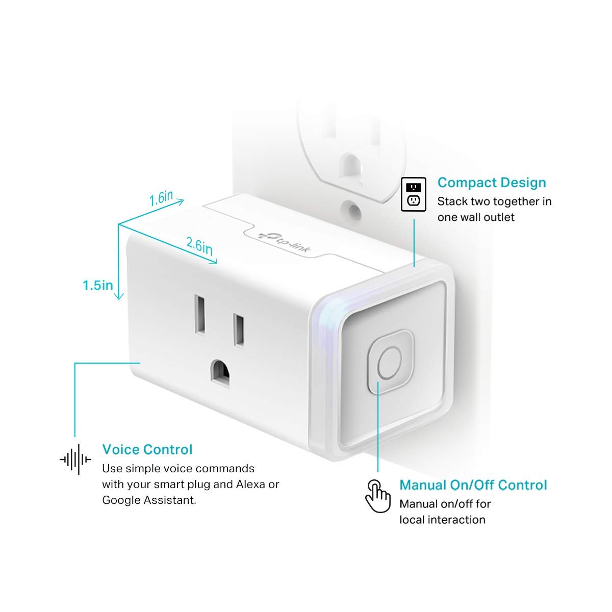 Kasa Smart Plug HS103P2, Wi-Fi Outlet Works with Alexa, 2-Pack
