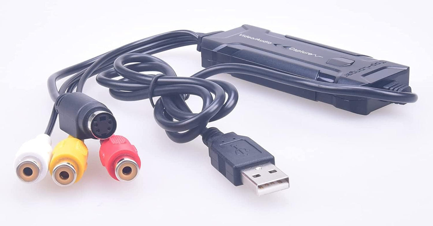 USB 2.0 Video Capture Card, VHS to Digital Converter, Audio Video Grabber for Windows10/11, Mac, Digitize VHS Tapes, Hi8, VCR, Camcorder, DVD, Gaming, with RCA/S-Video to USB Adapter