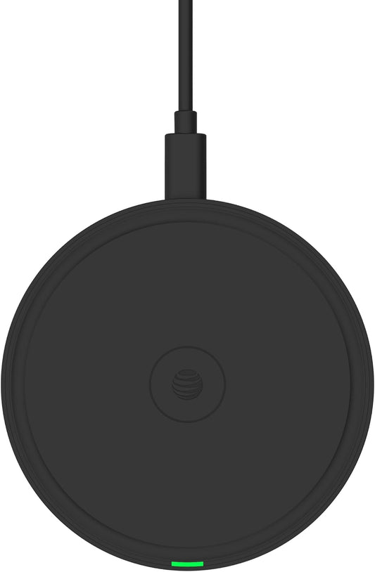 AT&T 15W Qi Wireless Charging Pad – Case-Friendly USB-C Fast Charging Station for iPhone 17/16/15/14, AirPods, Samsung Galaxy S25/S24, Pixel, and All Qi-Compatible Devices – Black