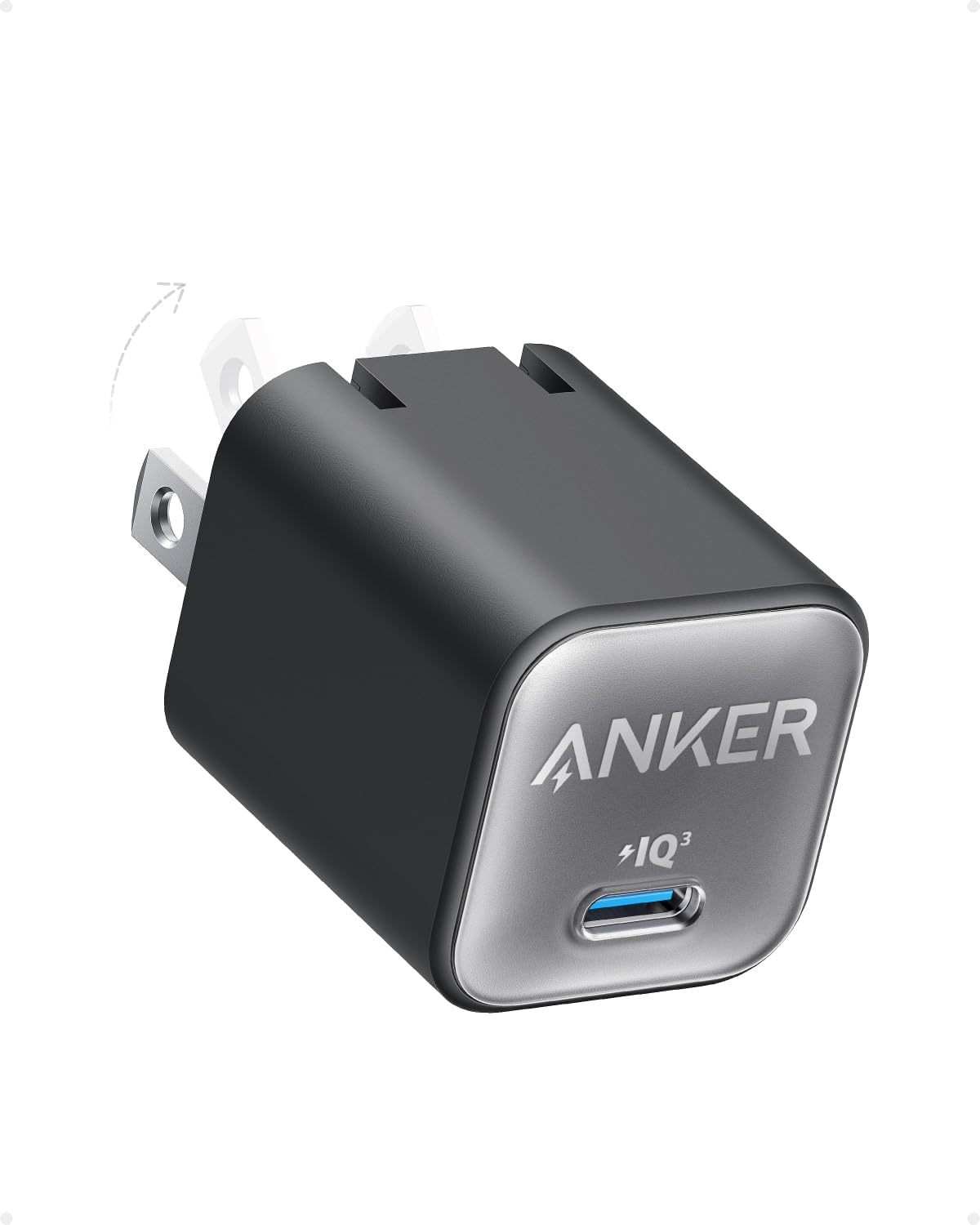 Anker Nano Phone Charger, 30W Portble and Foldable USB C GaN Charger | For iPhone 17/17 Plus/17 Pro Max/16/16 Plus/16 Pro Max/15 Pro Max, Galaxy, iPad, and MagSafe-Compatible Accessories