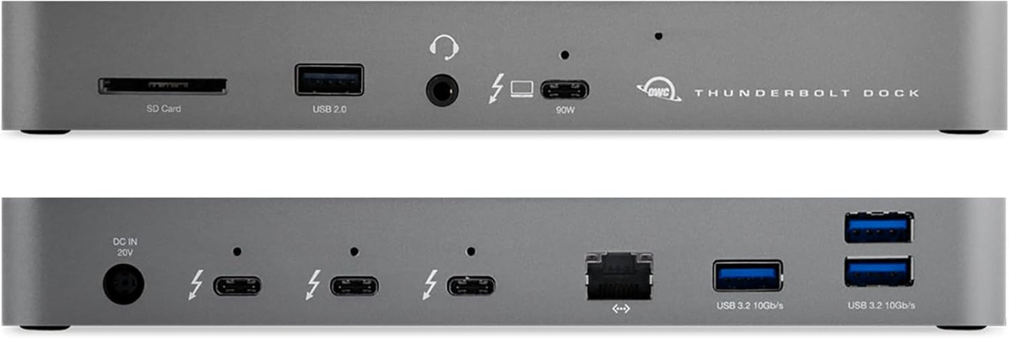 OWC 11-Port Thunderbolt Dock for Mac/PC with 96W PD and 3X Thunderbolt 4 | Thunderbolt 4 dock, 40Gb/s, 96W charging, 3x Thunderbolt 4, 3x USB A 10Gb/s, USB 2.0, 1GbE, SD UHS-II, 3.5mm audio