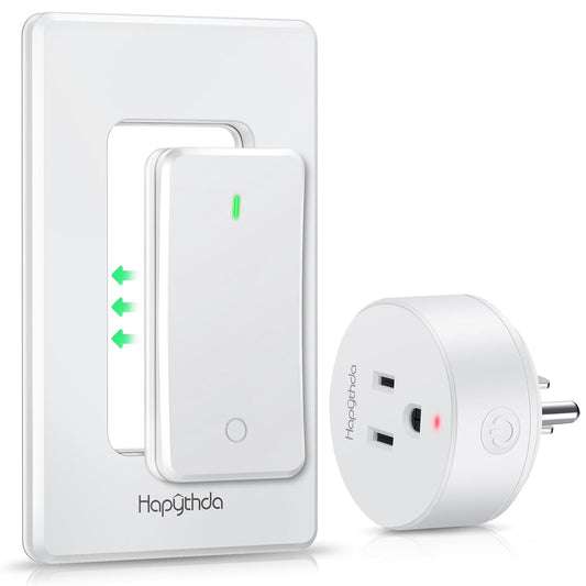 Remote Control Outlet Switch, Removable Buckle Design Wireless Light Switch, No Wiring No WiFi, 300ft RF Range 15A 1500W, Programmable DIY Pairing, for Household Appliances (White)