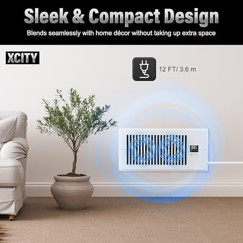 Xcity 4"x10" Quiet Register Booster Fan, Smart Vent Fan with Remote Control, Temperature Display and LED Display, 10‑Speed Air Booster Fan for HVAC Heating and Cooling, White