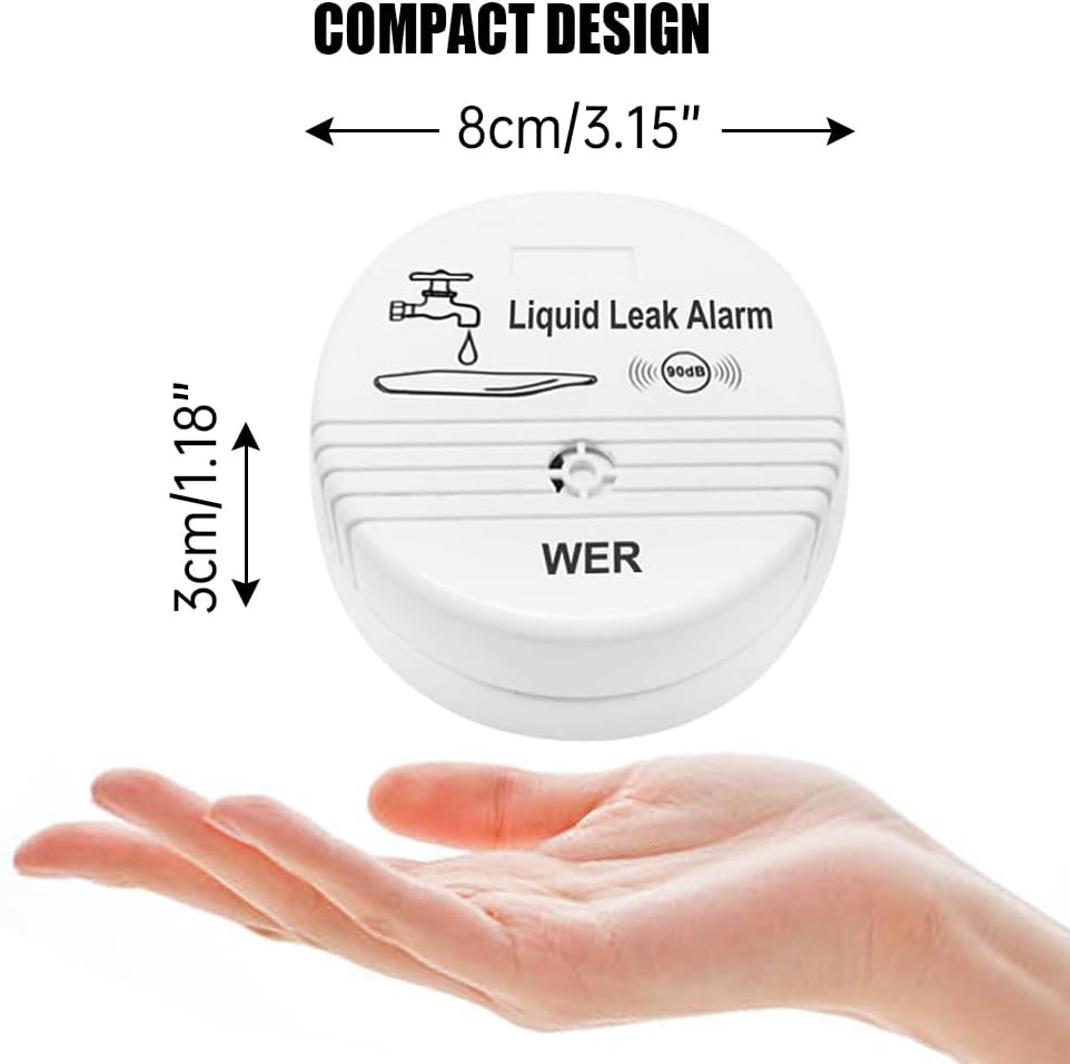 WER 90dB High-Sensitivity Water Leak Alarm, Liquid Overflow Detector Sensor | Battery-Powered Water Sensor for Kitchen, Bathroom, Basement, Laundry Room, Prevent Home Water Damage (Without Battery 2PC)