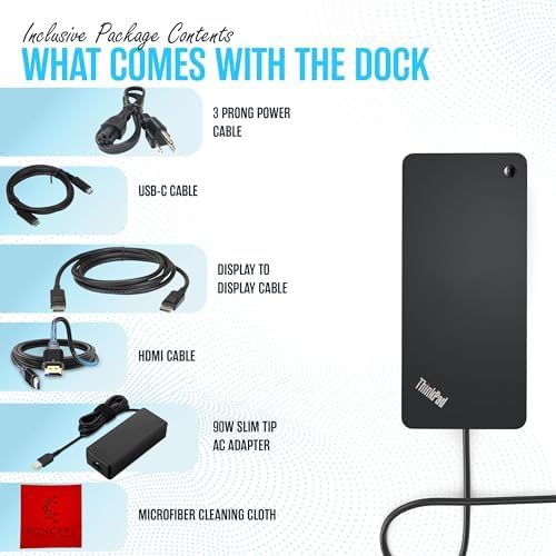 40AY0090US Lenovo ThinkPad Docking Station, USB-C Dock, Dual Monitor, 90W