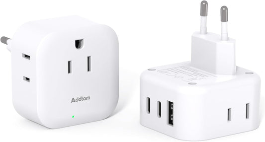 2 Pack European Travel Plug Adapter, US to Europe Plug Adapter with 3 Outlets 3 USB Charging Ports(2 USB C), Type C Adapter Travel Essentials to Most Europe EU Spain Italy France Germany Iceland