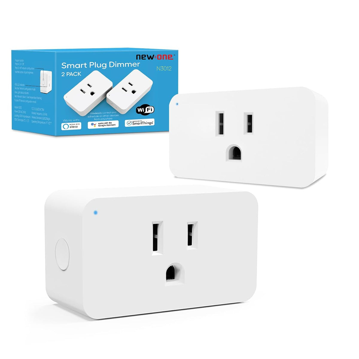 New One Smart Dimmer Plug, 2.4G Wi-Fi Dimmable Smart Plug, 2-Way Switch, Voice Control, White